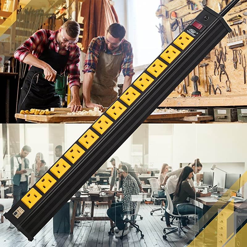 12-Outlet Heavy-Duty Power Strip with 15 Amps, 15-Foot Power Cord for Kitchen, Office, School (UL Listed)