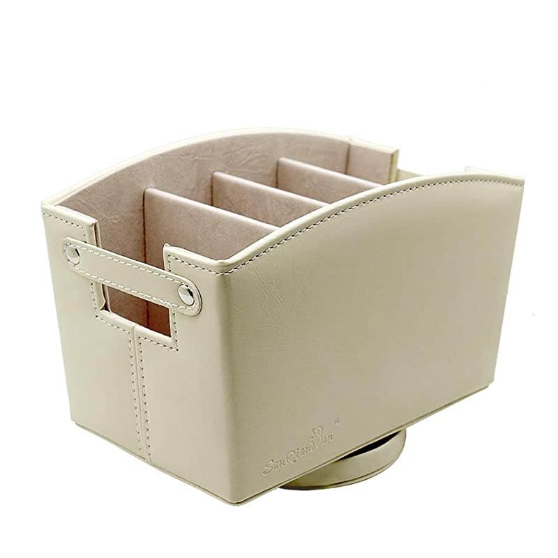 Remote Control Holder Organizer Leather Control Storage TV Remote Control Organizer with 5 Spacious Compartments White Spinning