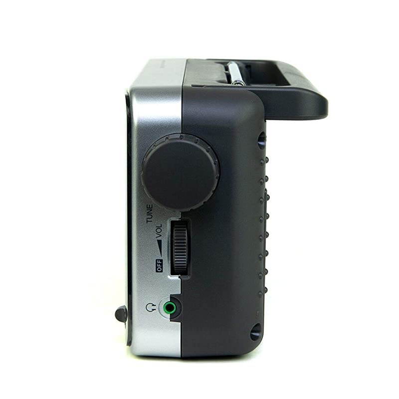 Home Portable Premium Retro AMFM Analog Radio Player + Headphone Jack + Built in Speaker Rugged | Large Tuning Knob | Best Reception Silver