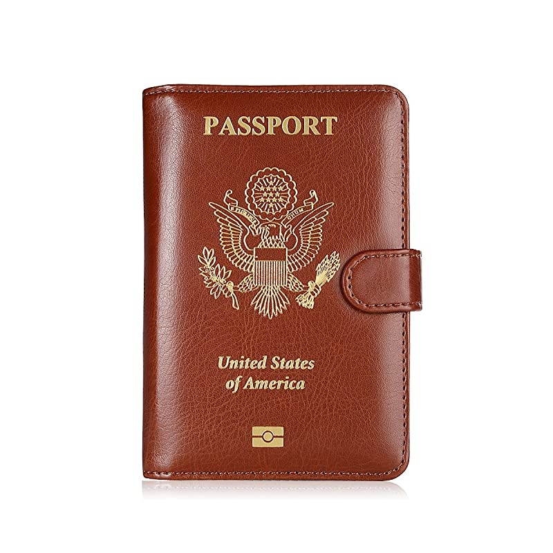 Leather Passport Holder Cover RFID Blocking Travel Passport Wallet Card Organizer passport case Brown