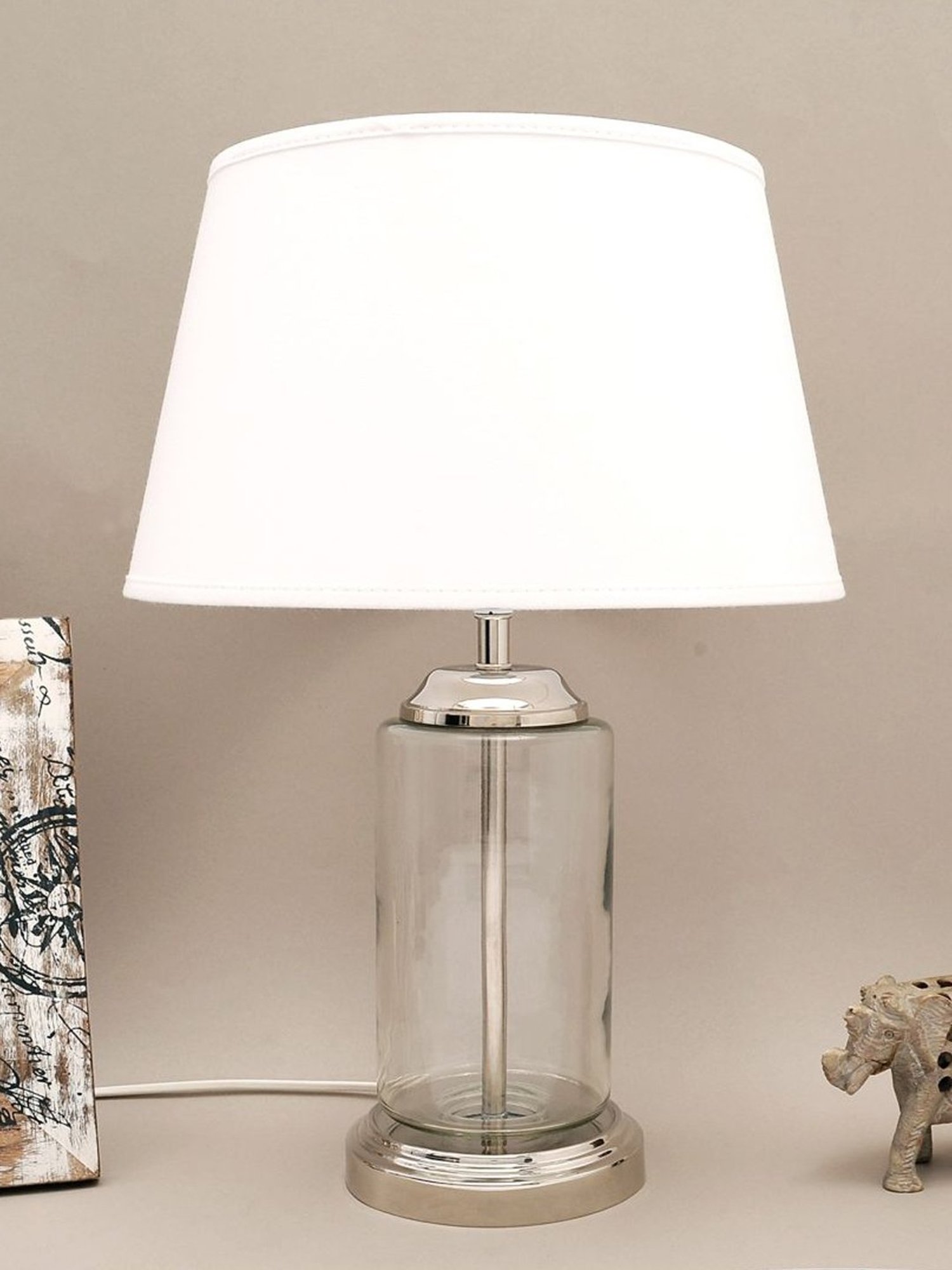 Kapoor Lamp Shades Transparent & White Glass Duffield Clear Cotton Shade Table Lamp