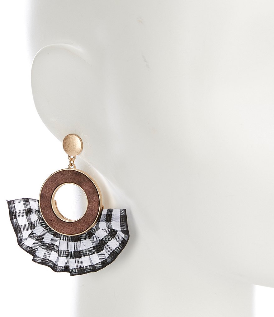 Southern Living Wood Gingham Drop Earrings