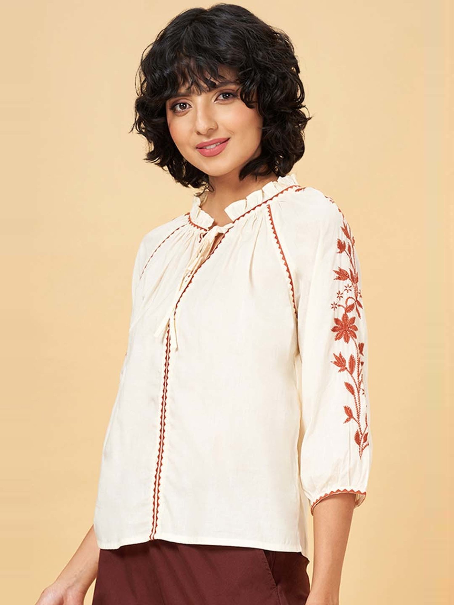 Honey by Pantaloons Off-White Embroidered Top