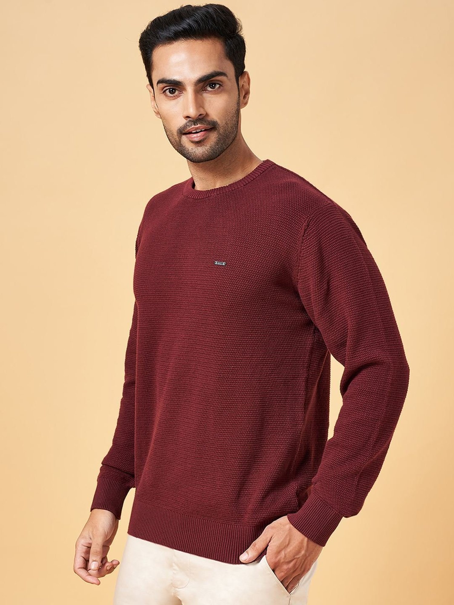 Byford by Pantaloons Red Cotton Slim Fit Sweater