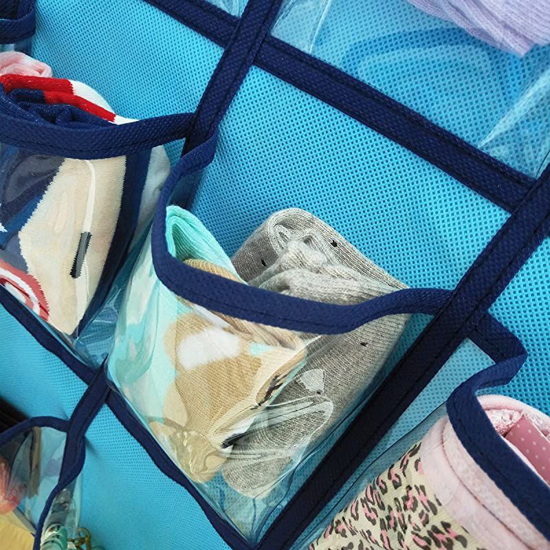 Hanging Closet Underwear Sock Jewelry Storage Over The Door Classroom Cell Phone Calculator Organizer 36 Clear Pockets Blue