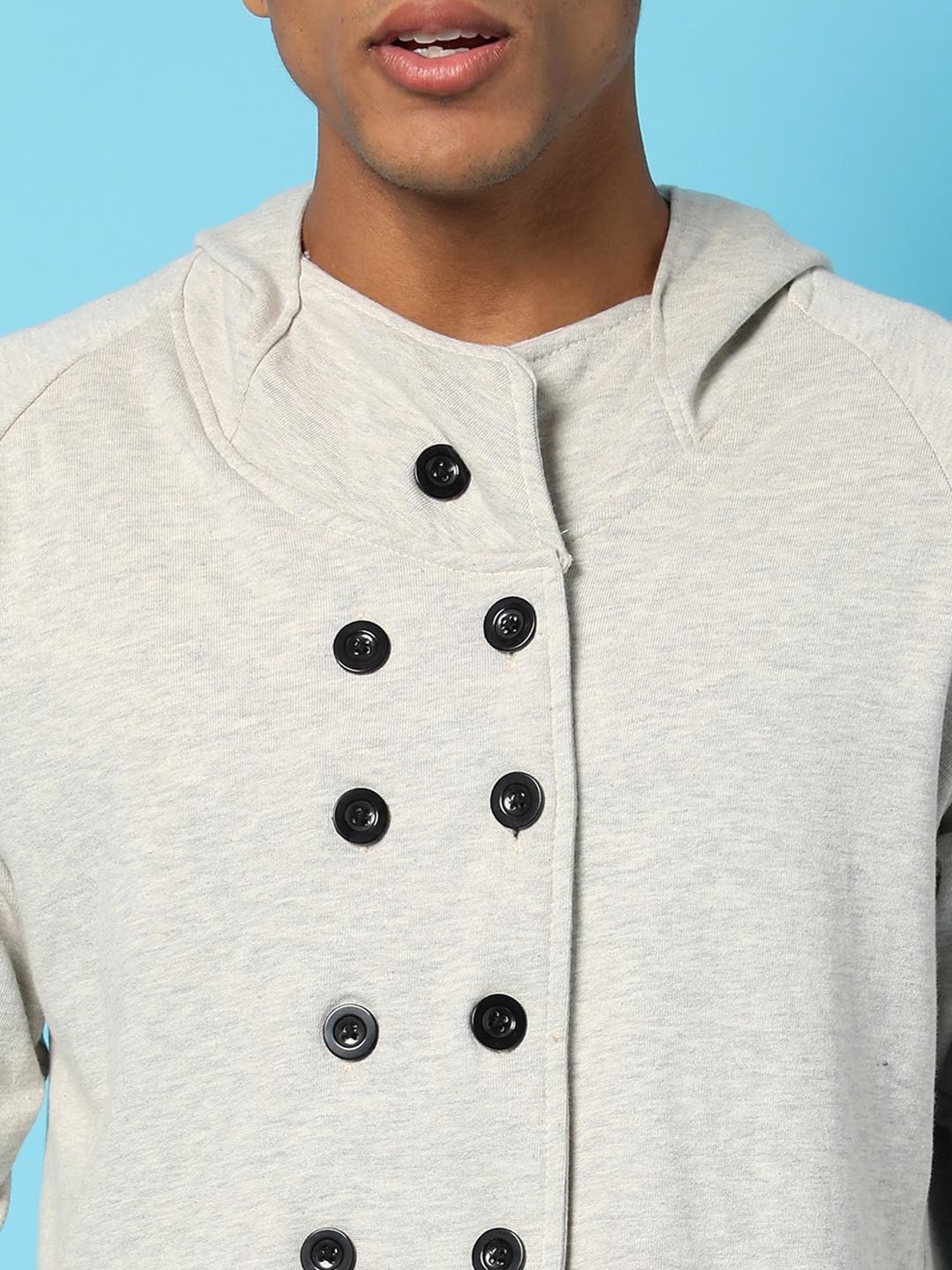 Campus Sutra Grey Cotton Regular Fit Hooded Jacket