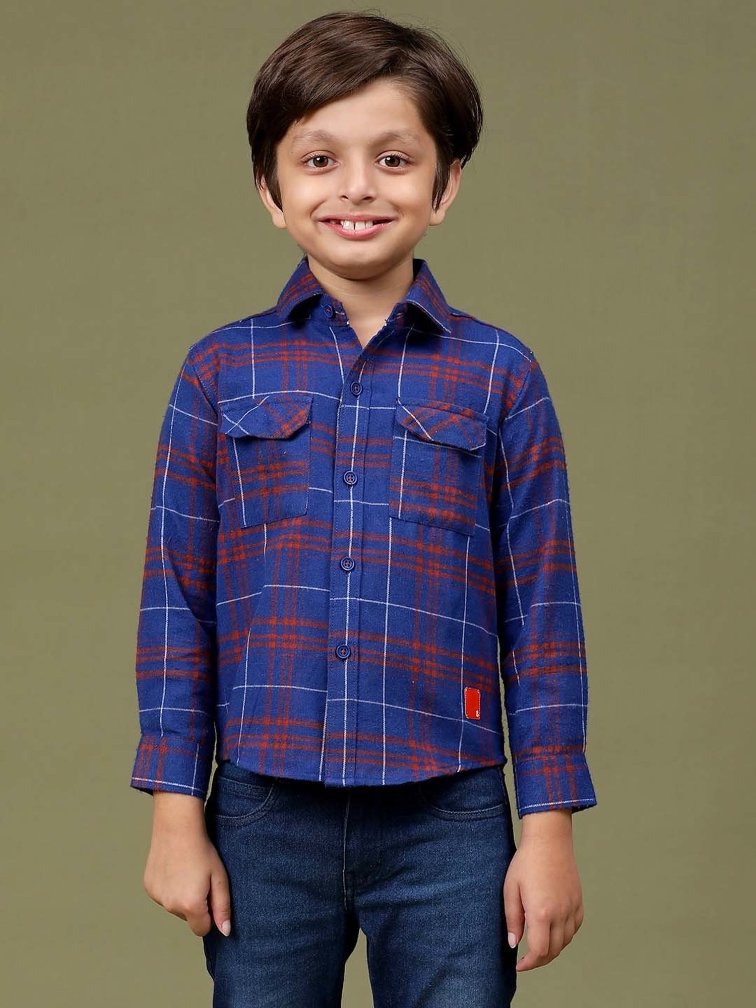 Tales & Stories Kids Royal Blue Chequered Full Sleeves Shirt