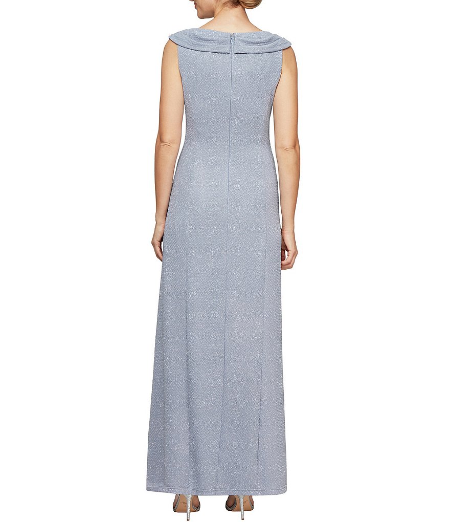 Jkara Chiffon Popover Beaded V-Neck 3/4 Capelet Sleeve Gown