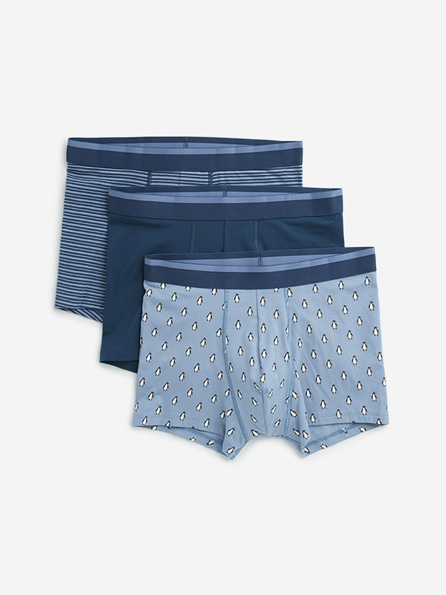 WES Lounge by Westside Blue Printed Cotton Blend Trunks - Pack of 3
