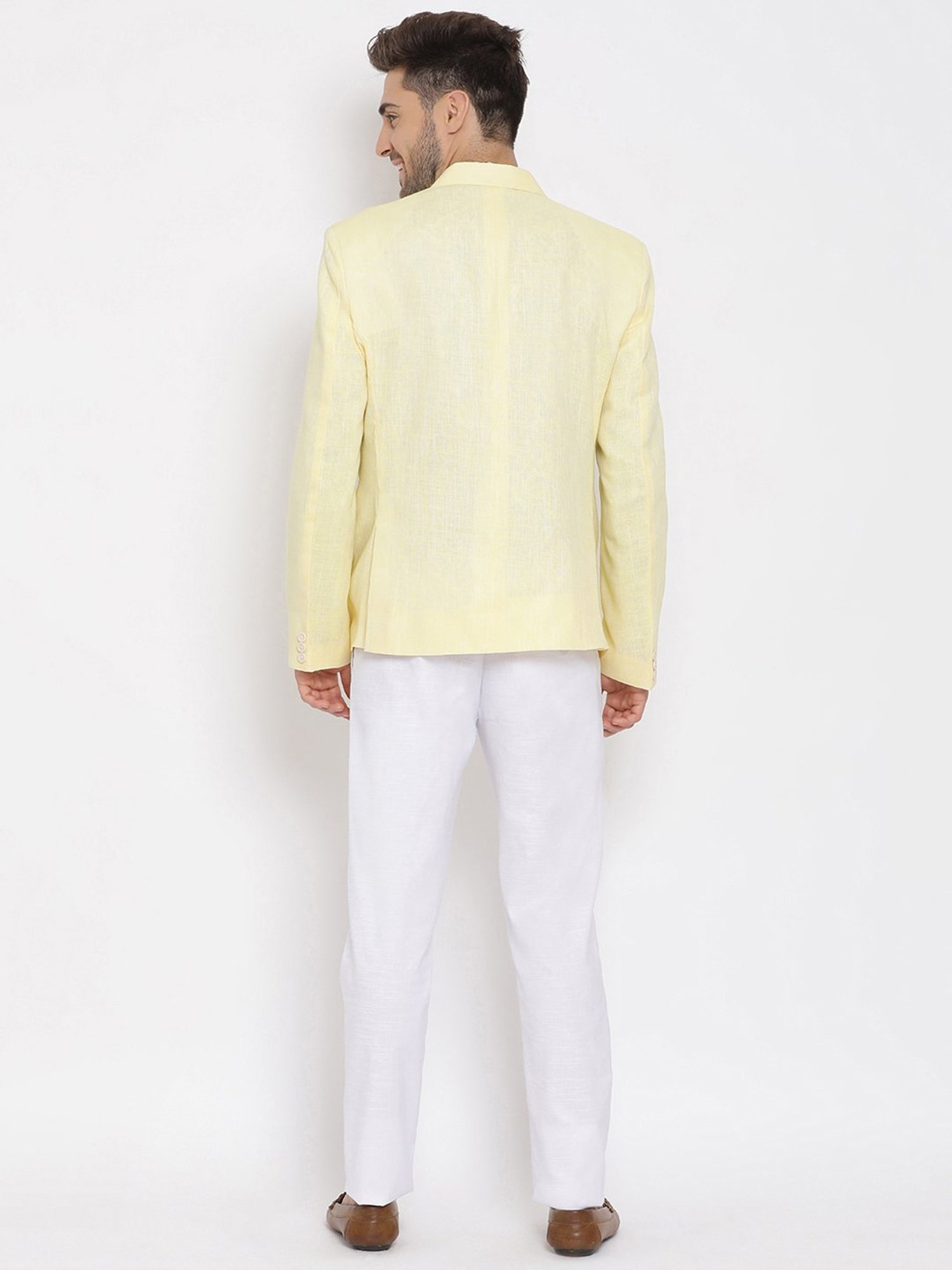 Hangup Plus Lemon & White Regular Fit Notch Lapel Three Piece Suit