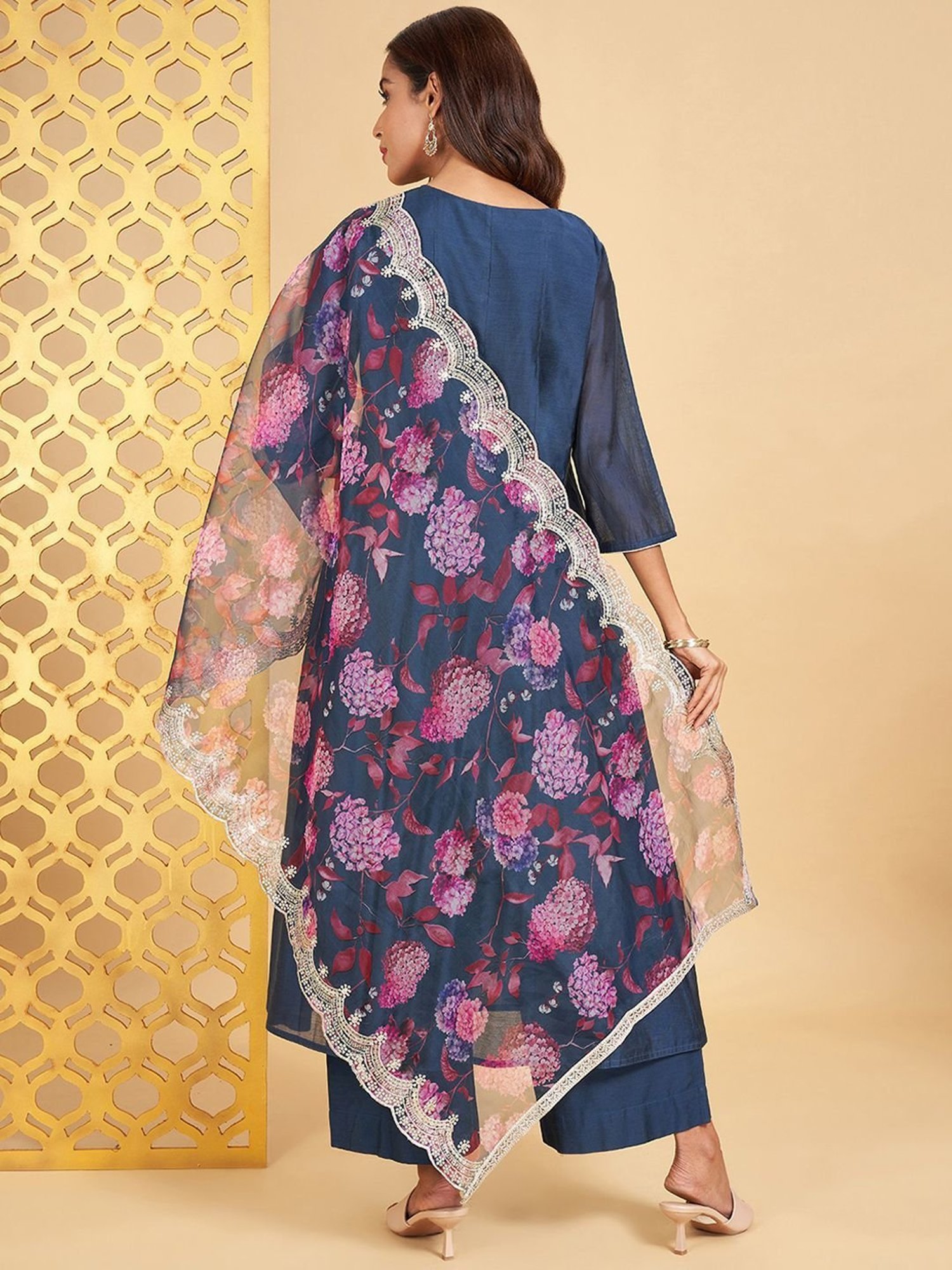 Rangmanch by Pantaloons Navy Kurta Palazzo Set With Dupatta