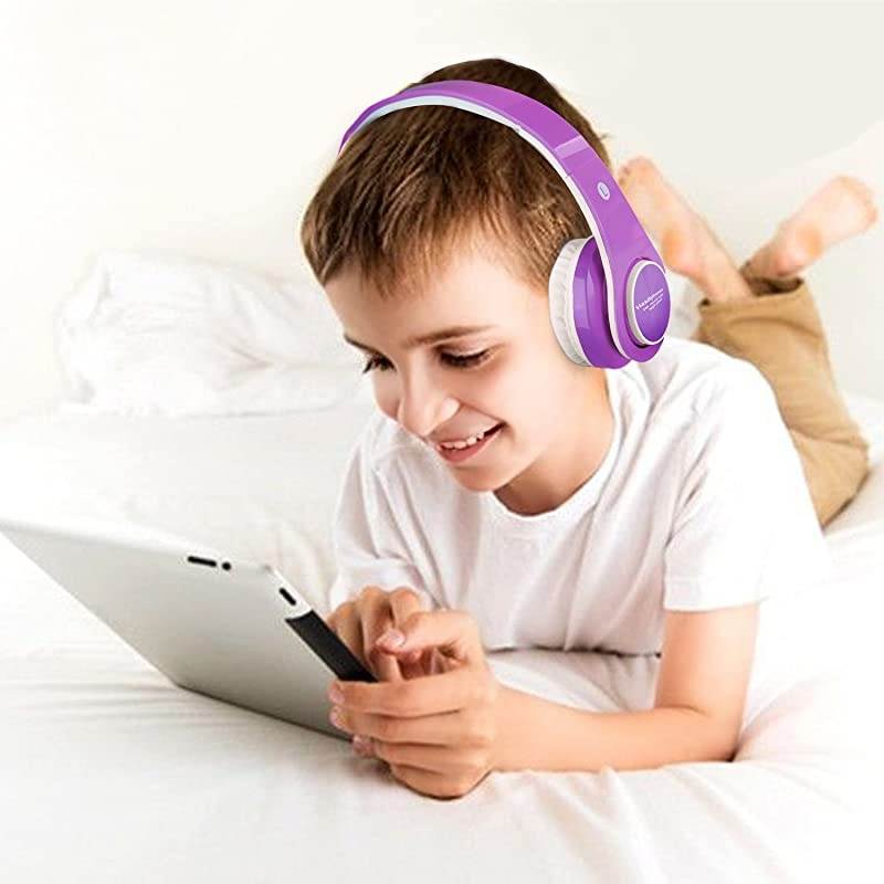 Headphones Bluetooth Wireless OnEar Foldable Stereo Sound Headset Safey Volume Limited Long Playing time SD Card Slot Buildin Mic 35mm Jack WirelessWired HeadphonesPurple