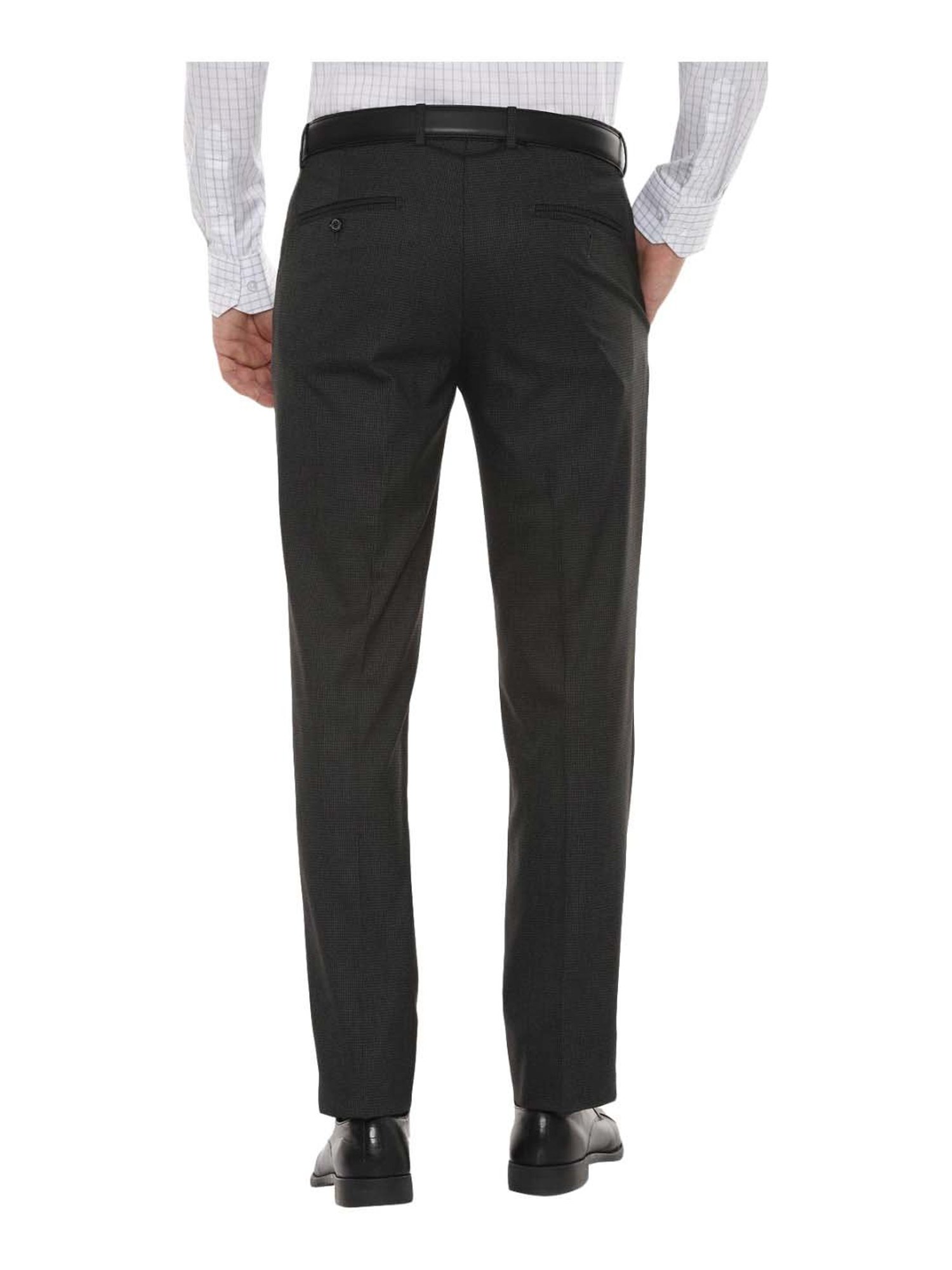 Louis Philippe Grey Slim Fit Self Pattern Formal Flat Front Trousers