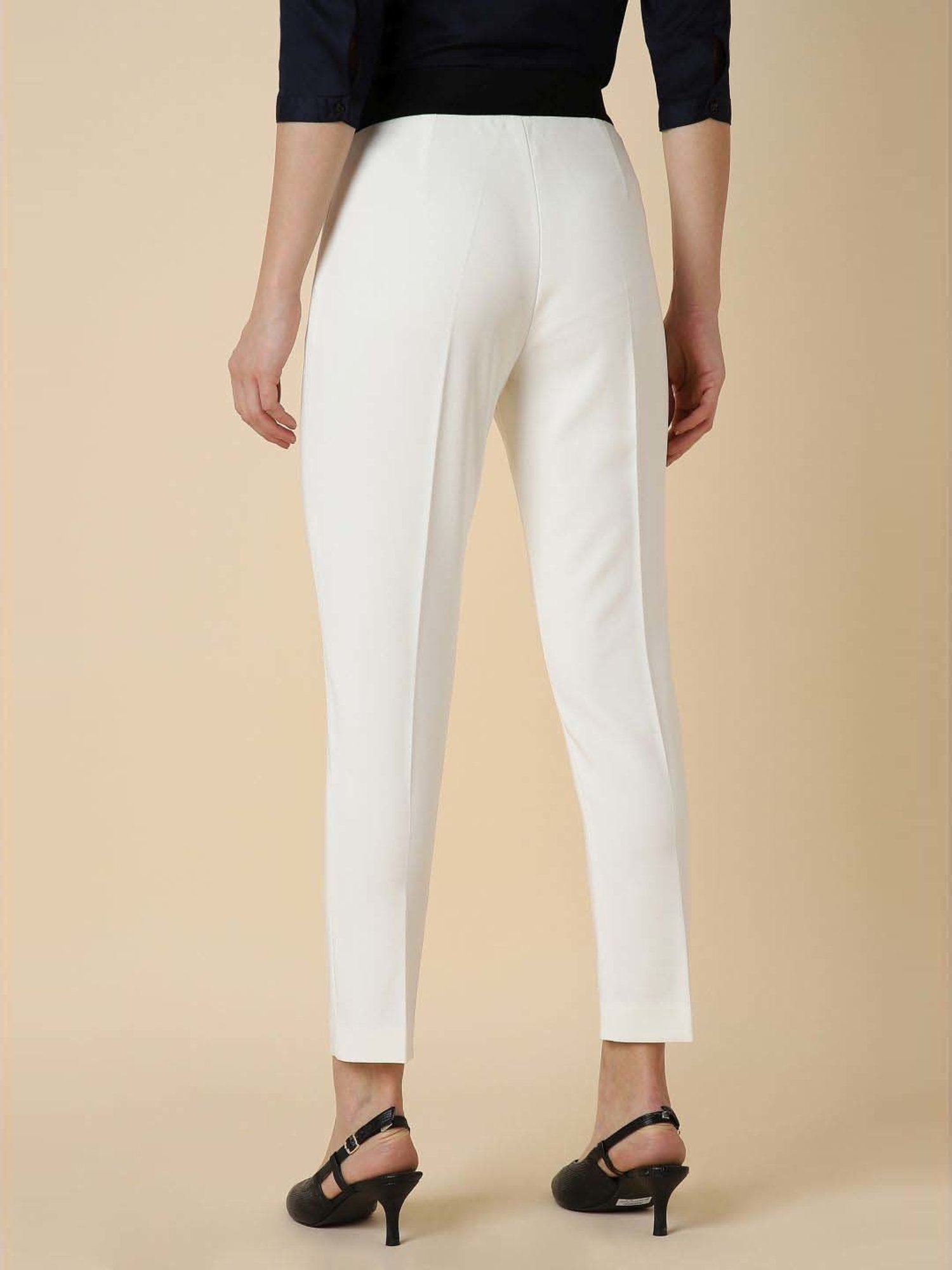 Allen Solly White Mid Rise Formal Trousers