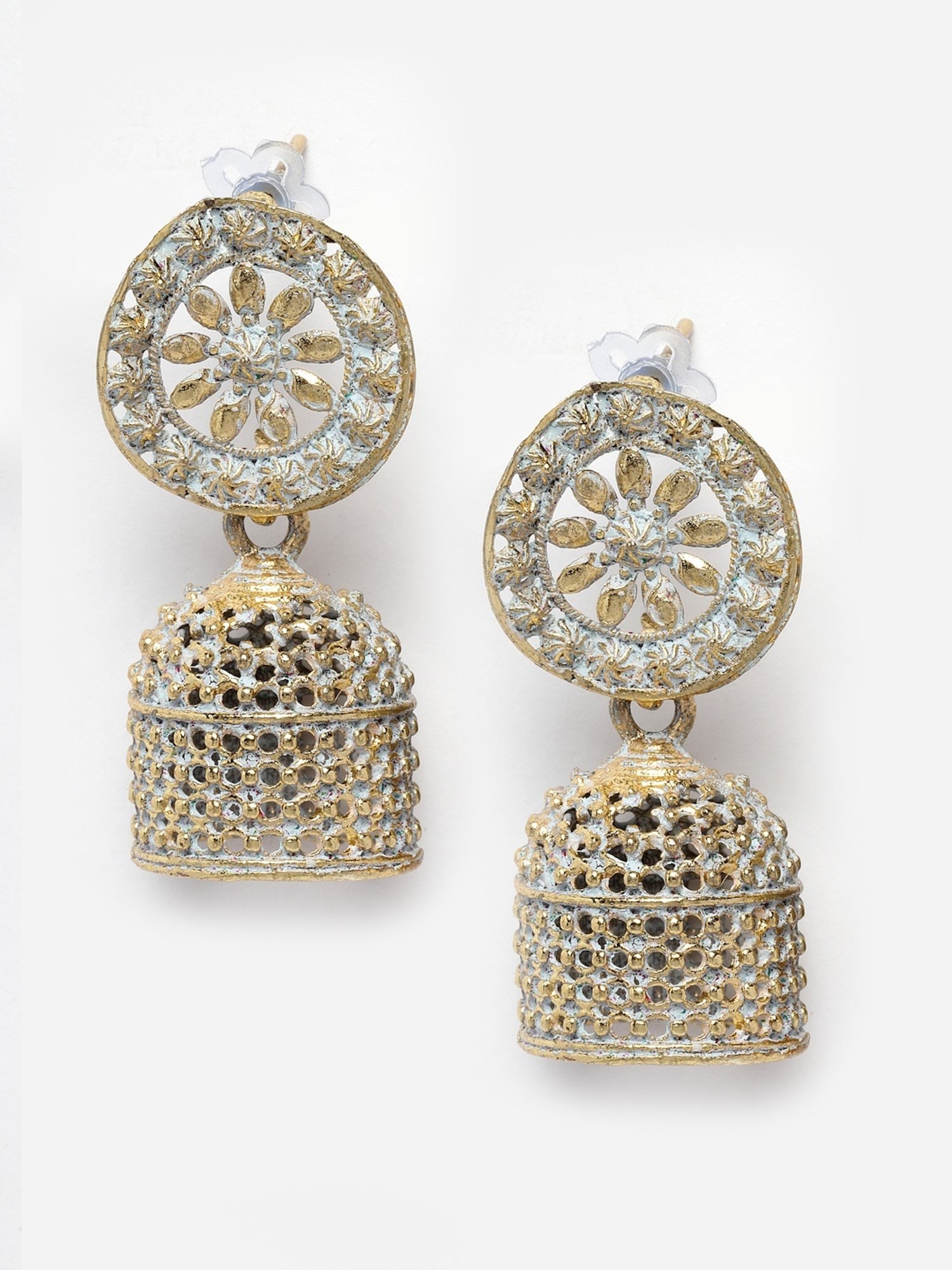 Moedbuille Handcrafted Meenakari Work Antique Floral Design Gold-Plated Filigree Jhumki Earrings