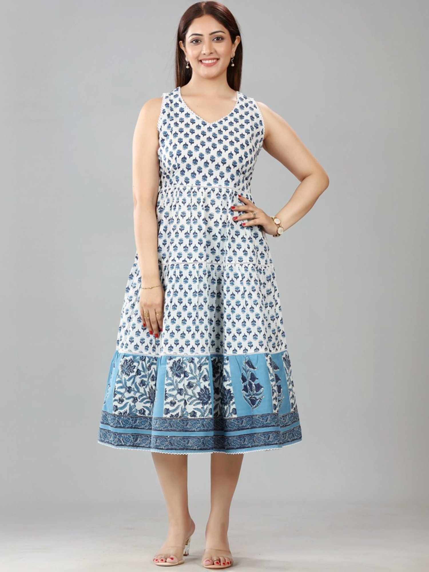 Cotton Culture Blue Cotton Printed A-Line Dress