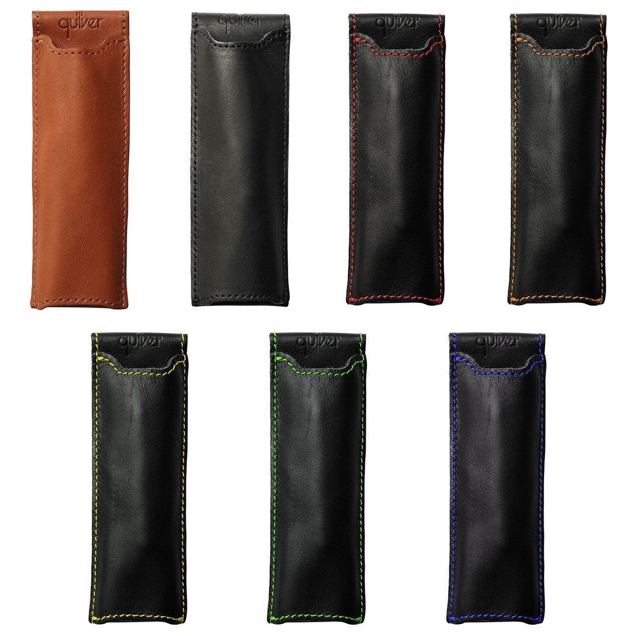 Pocket Two Pen Holder Quiver, Pen Holder For Notebooks, Pen Sleeve For Notebooks, A6, 5.5" - 6.5" tall. (14cm - 16.5cm) (Black Leather)