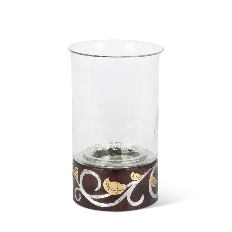 GG Collection 12-Inch Tall,Hand-Crafted, Gold Leaf Mango Wood Inlay Candleholder