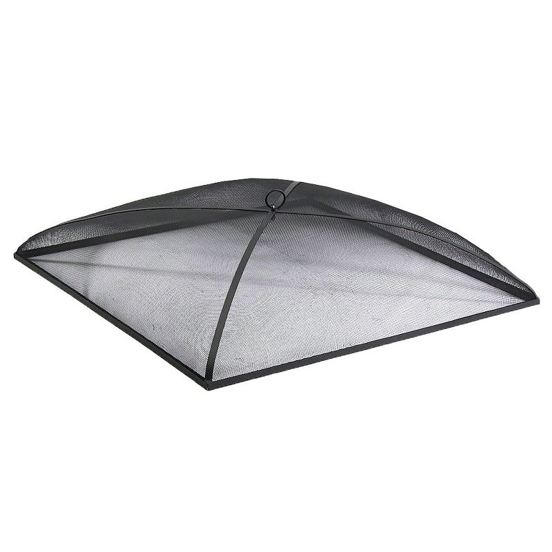 Sunnydaze Outdoor Heavy-Duty Steel Mesh Square Camp Fire Pit Spark Screen Lid with Grabber Ring Top - 36" - Black