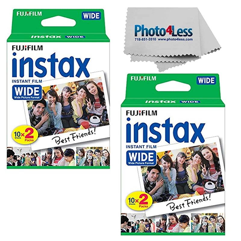 Wide Instant Film Twin Pack X2 40 Sheets + Camera and Lens Cleaning Cloth