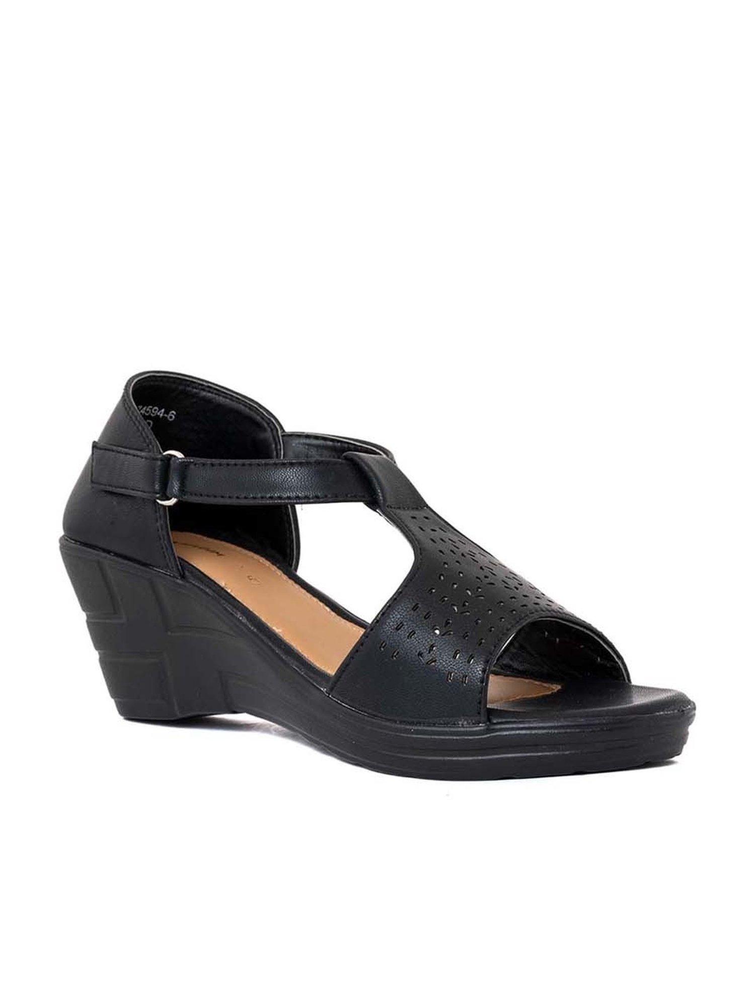 Khadim Women's Black Ankle Strap Wedges
