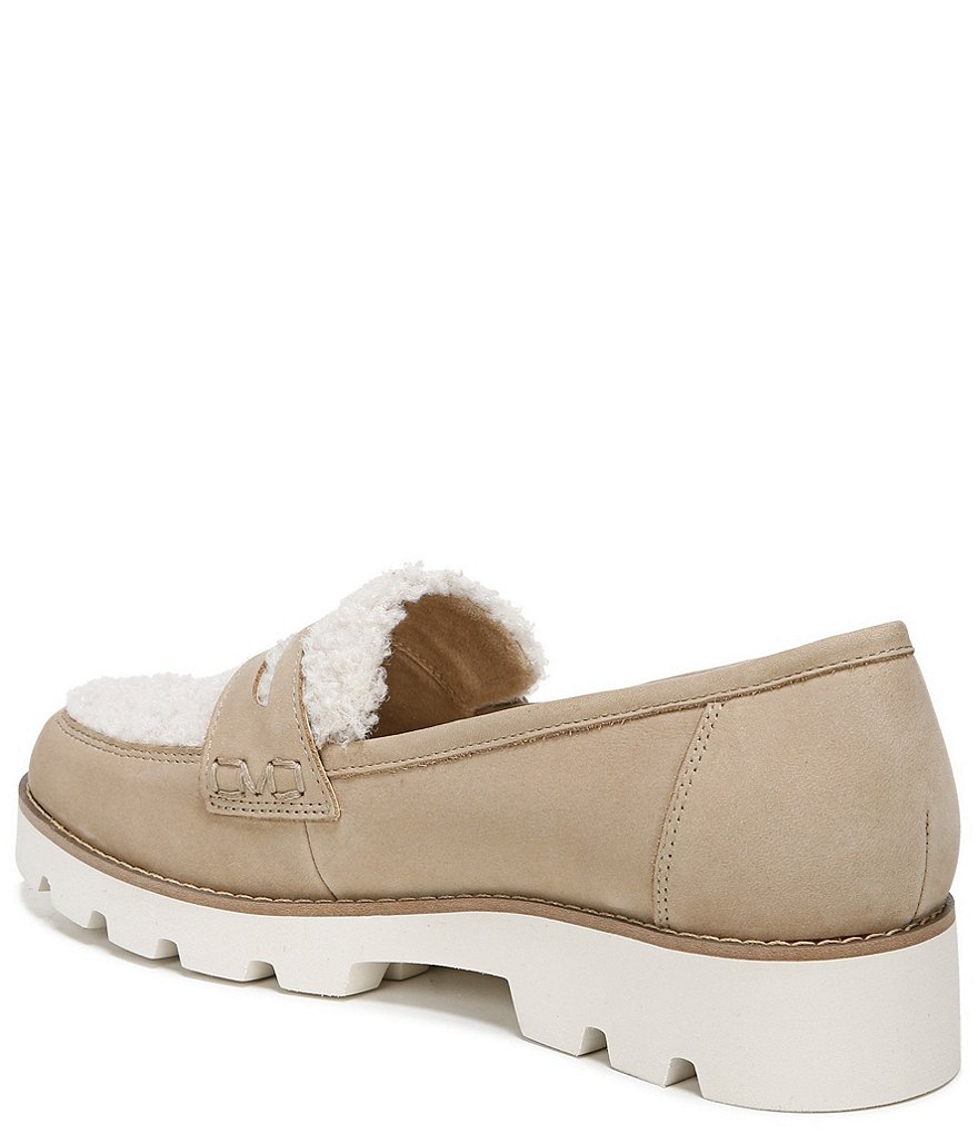 Vionic Cheryl Leather And Faux Curly Shearling Lugged Sole Penny Loafers