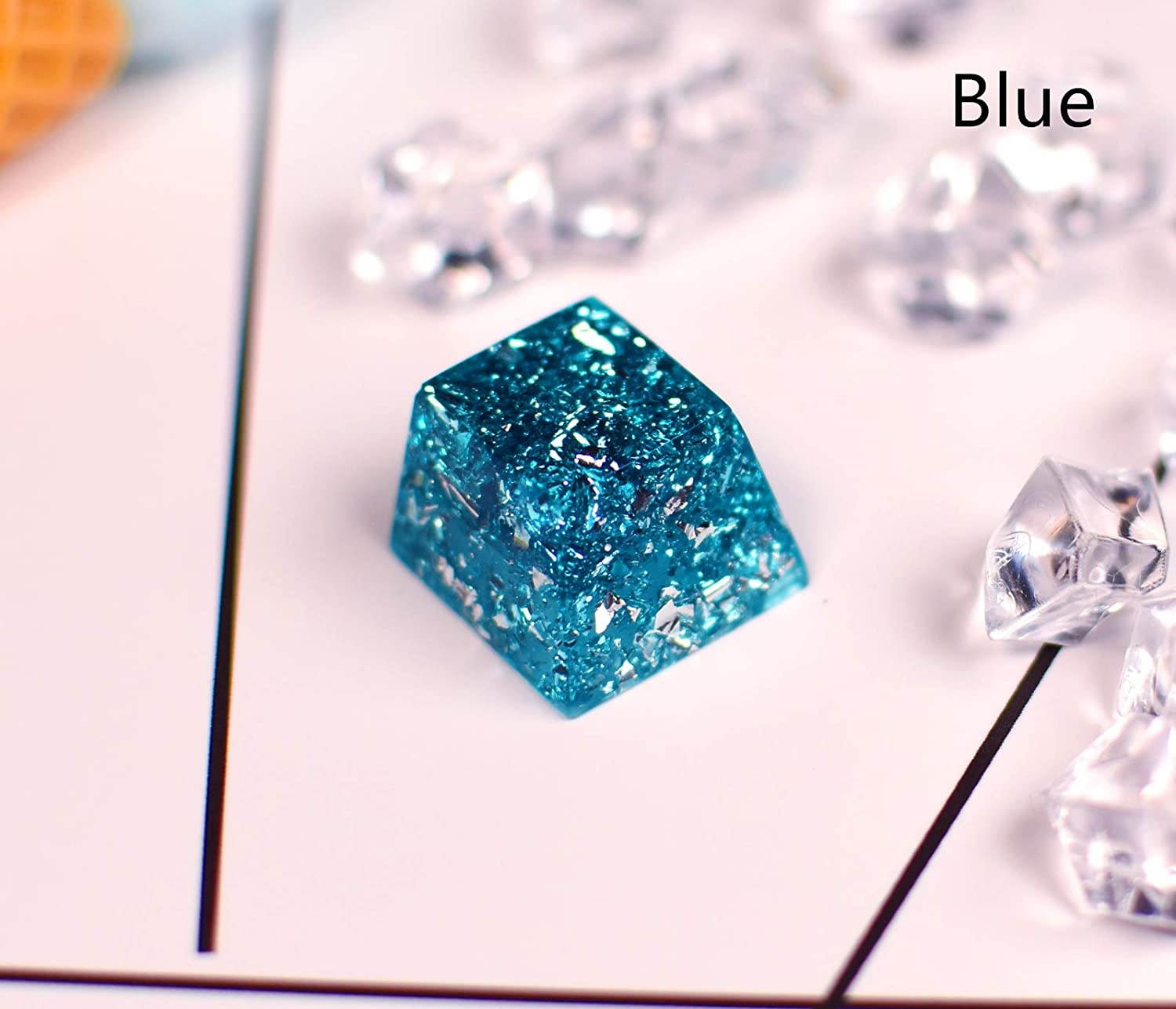 Handmade Resin Artisan Keycap R4 Silver Foil Jewel Style Key Cap OEM Profile for Cherry MX Mechanical Gaming Keyboard (Gold)