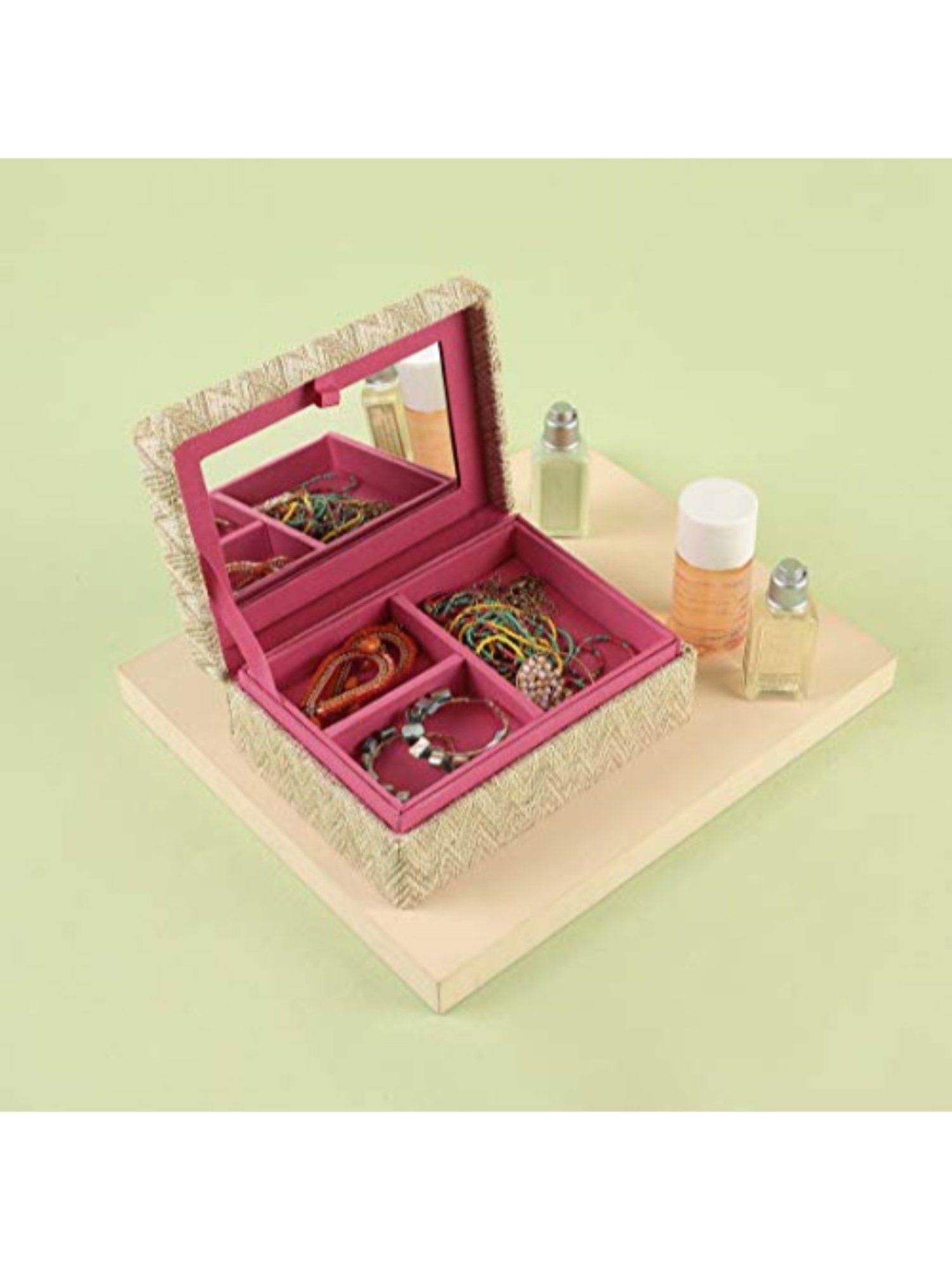 Chumbak Enjoy The Little Things Turquoise Cotton Jewellery Box - Set of 1