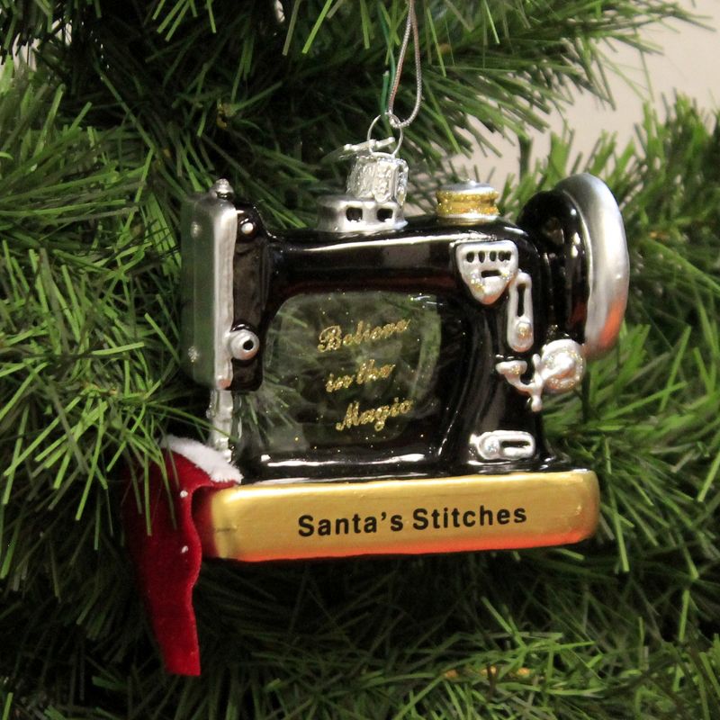 Noble Gems 3.0" Sewing Machine Ornament Singer Santa Hat  -  Tree Ornaments