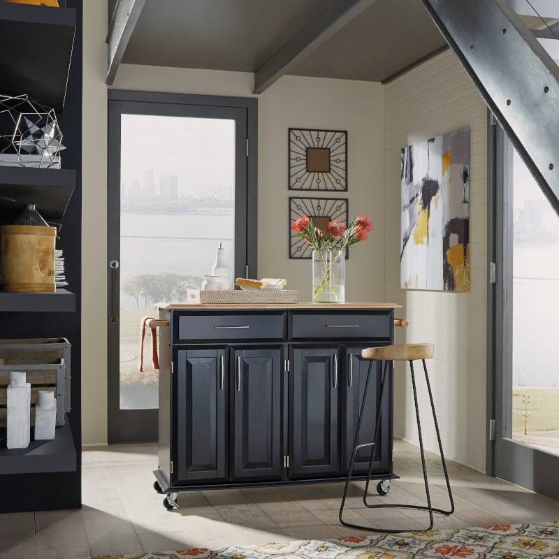 Dolly Madison Kitchen Island Cart Wood/Black/Natural - Home Styles