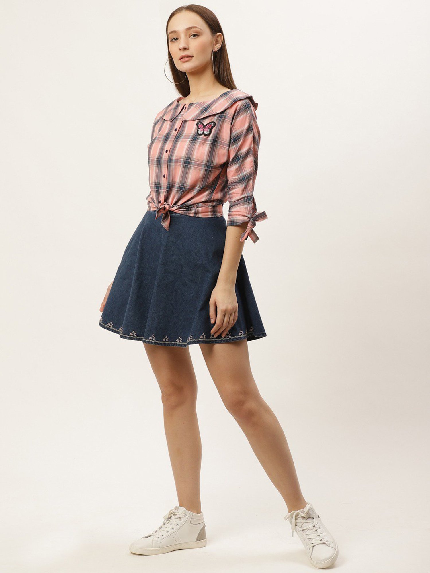 Style Quotient Pink & Navy Checks Top