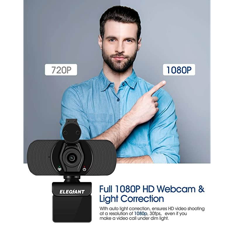 1080P Web Camera, HD Webcam with Microphone & Privacy Cover,  USB Webcam Camera for Computer, Plug and Play, Compatible with Zoom Skype OBS Whatsapp Teams Online Teaching
