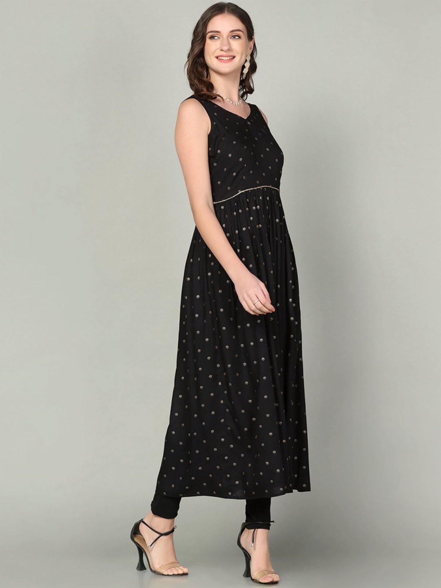 Skylee Black Printed A Line Kurta