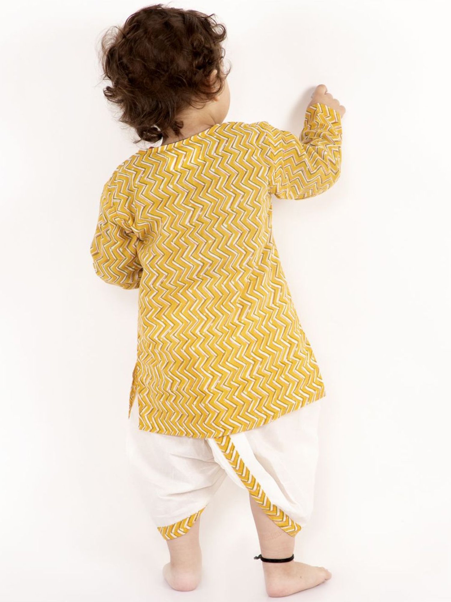 Little Bansi Kids Yellow Cotton Printed Kurta Set