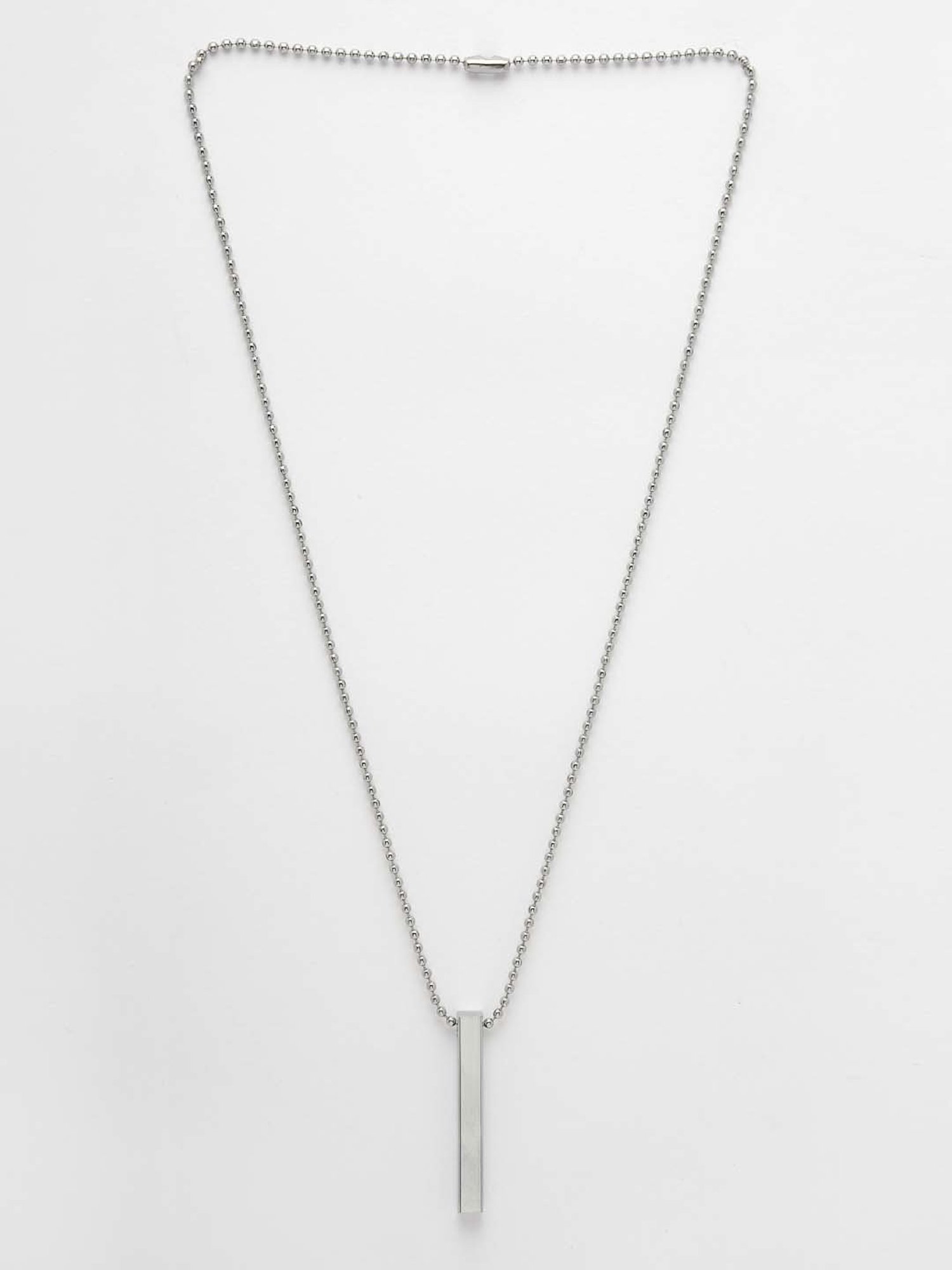 NVR Silver Rhodium Plated Bar Pendant & Chain for Men