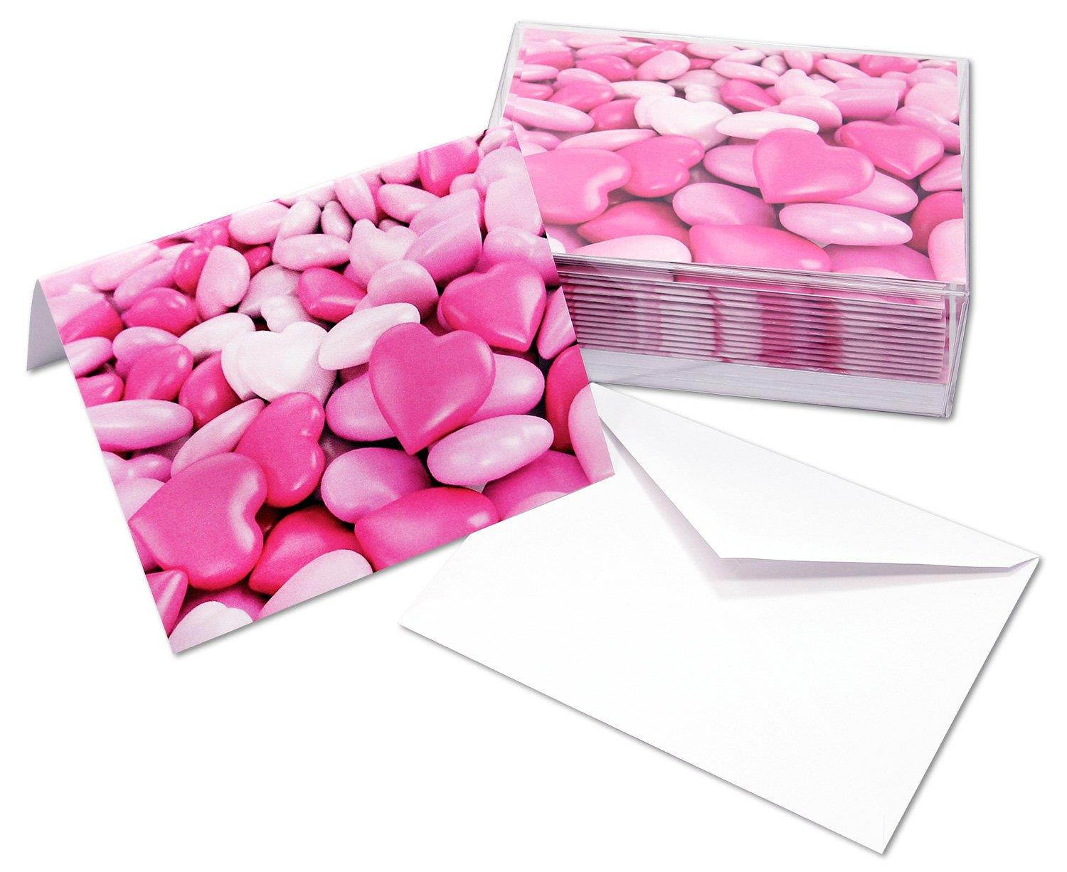 Pretty Pink Hearts Blank Note Cards - Valentine's Day Greeting Cards with Envelopes - 5.5"x4.25" (12 Pack)