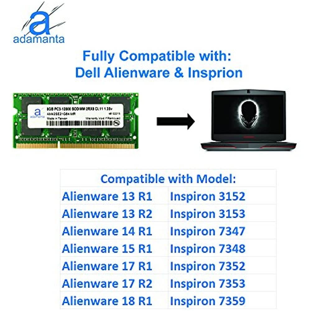 Adamanta 8GB (1x8GB) Laptop Memory Upgrade Compatible with Dell Alienware, Inspiron, Latitude, Optiplex, Precision, Vostro DDR3L 1600Mhz PC3L-12800 SODIMM 2Rx8 CL11 1.35v Notebook RAM P/N SNPN2M64C/8G