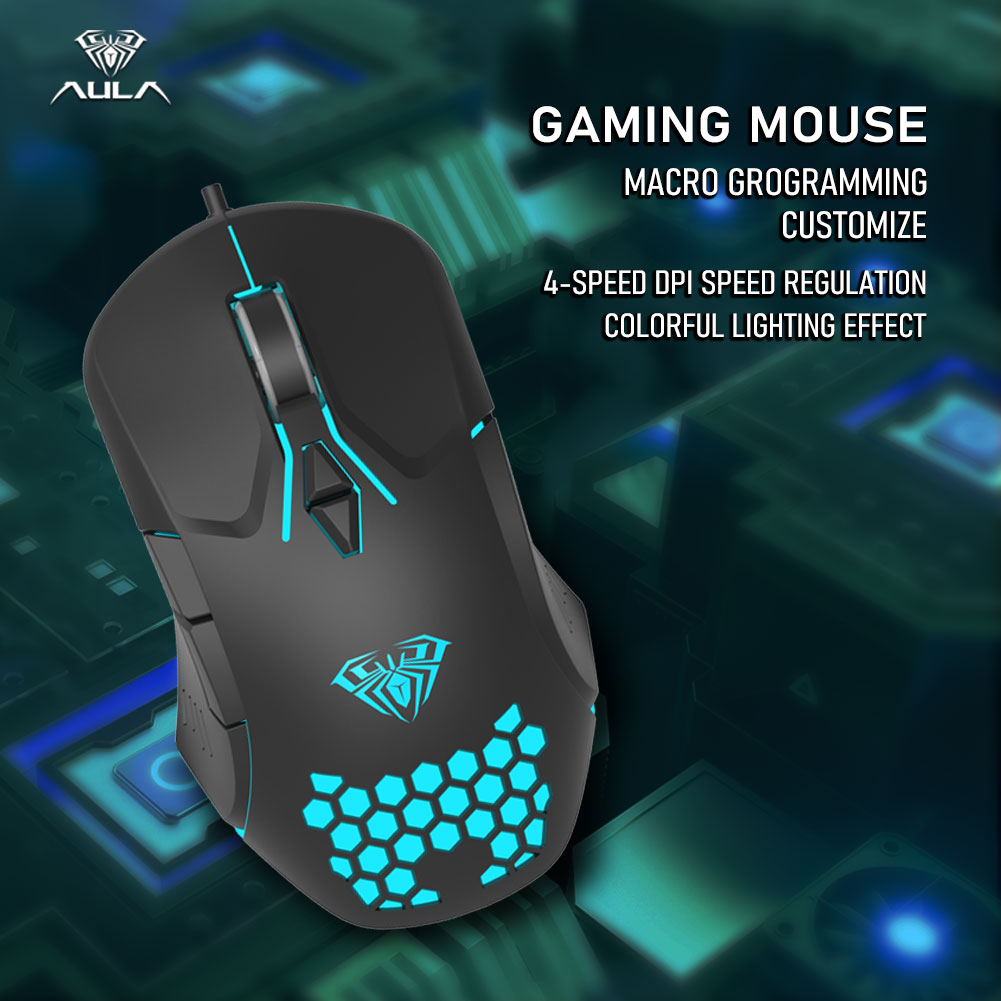 AULA RGB Gaming Mouse with Side Buttons Macro Programming 10000 DPI Adjustable 14 Key Wired USB Backlit Mouse for Desktop Laptop - H510 White