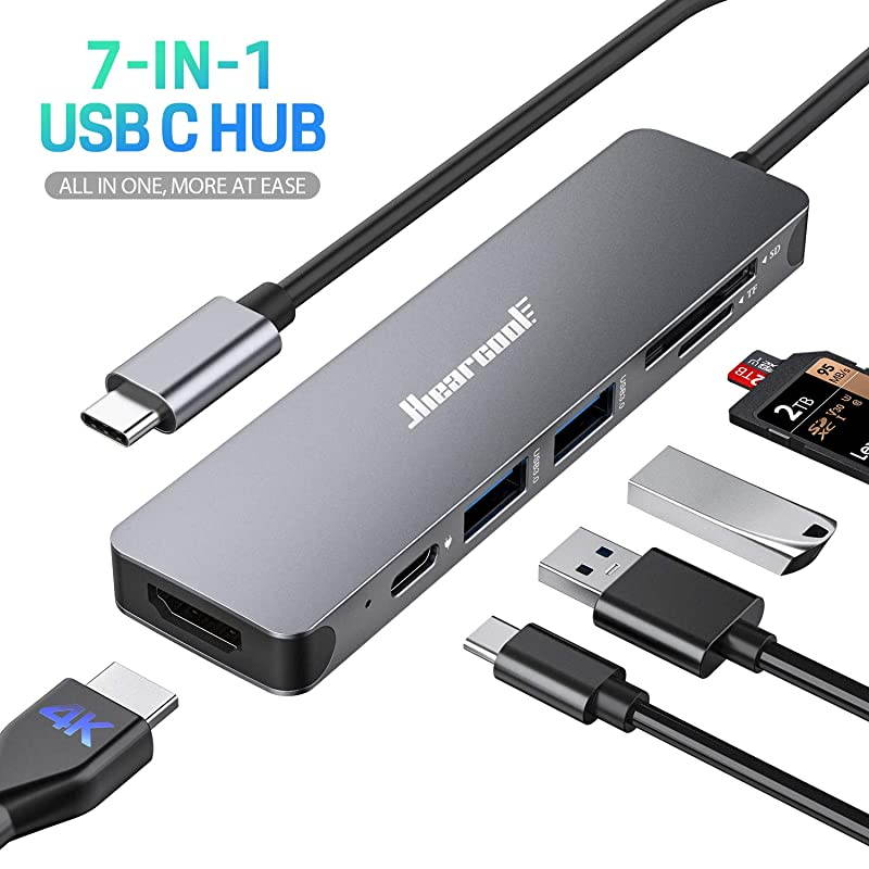 USB C Hub Mackbook Pro Adapter USB C 7 in 1 USB C to HDMI Adapter Compatible for USB C Laptops Nintendo and Other Type C Devices4K HDMI USB30 SDTF Card Reader 100W PD