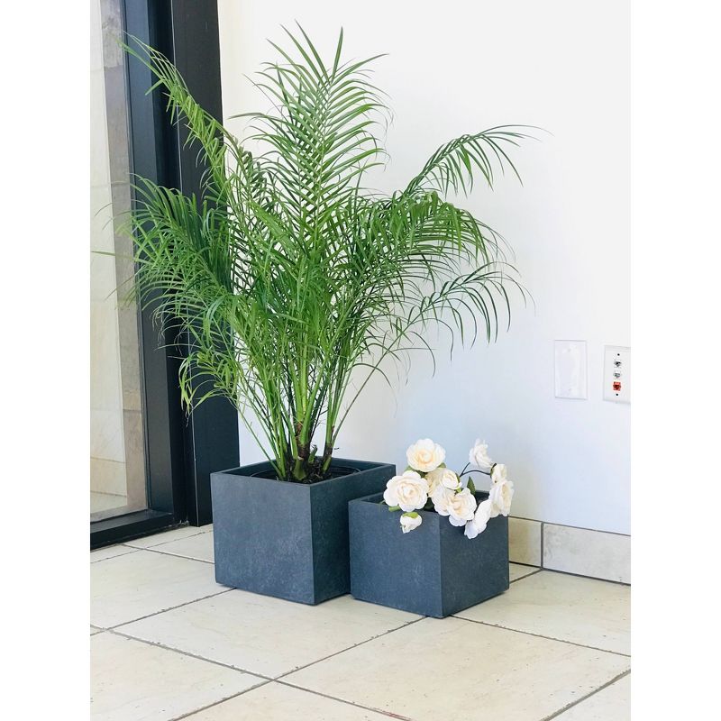 Set of 2 Kante Lightweight Modern Outdoor Concrete Square Planter Graphite Black - Rosemead Home & Garden, Inc.