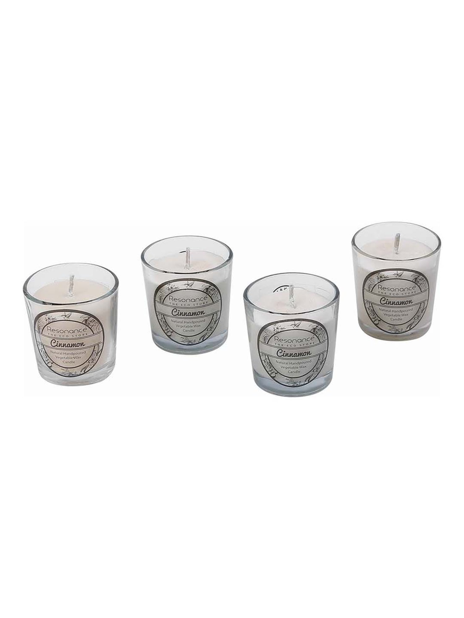 RESONANCE White Soy Wax Scented Aromatic VEGAN Candles (Cinnamon) - Set of 4