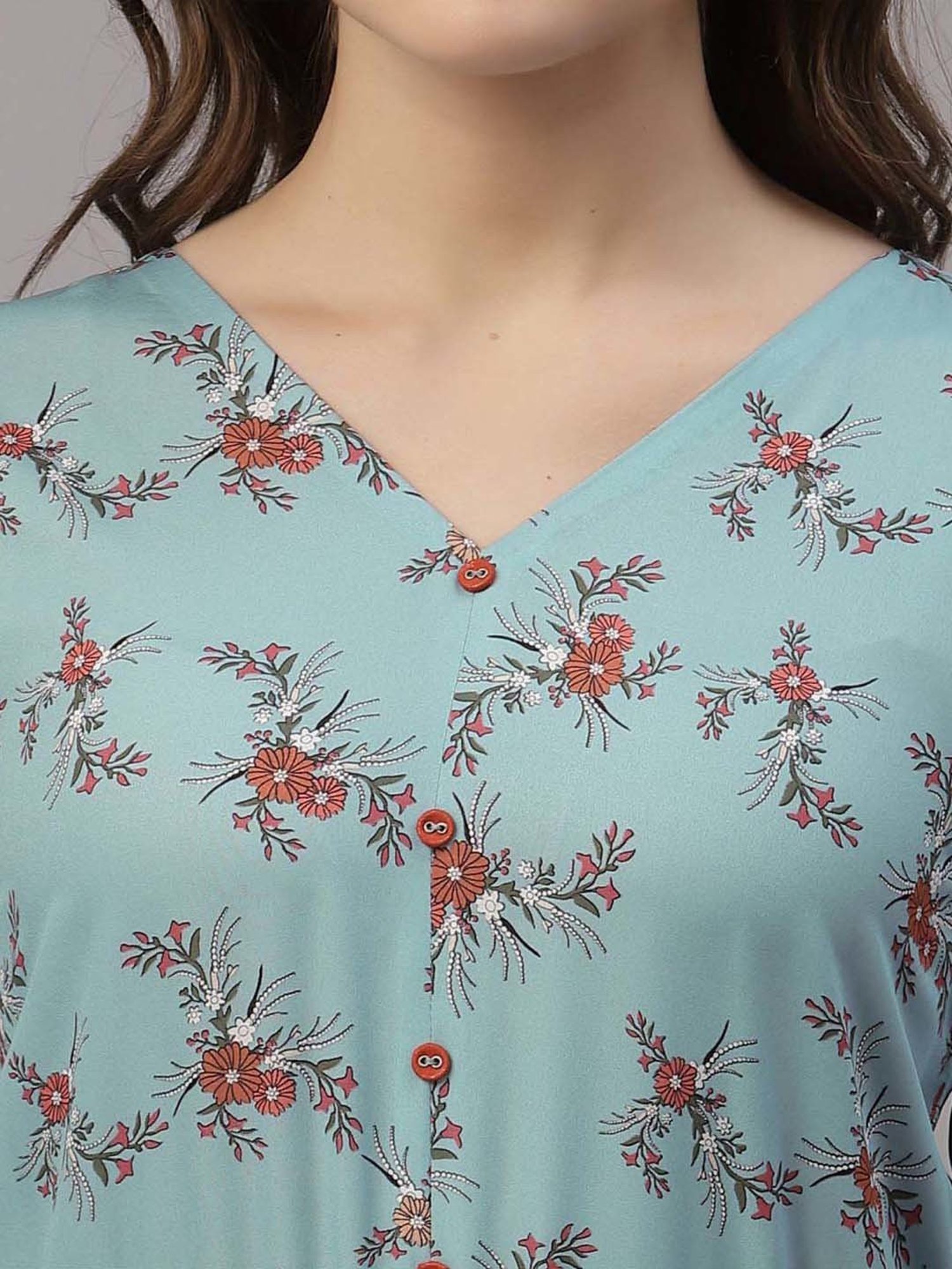 SELVIA Sky Blue Printed Top