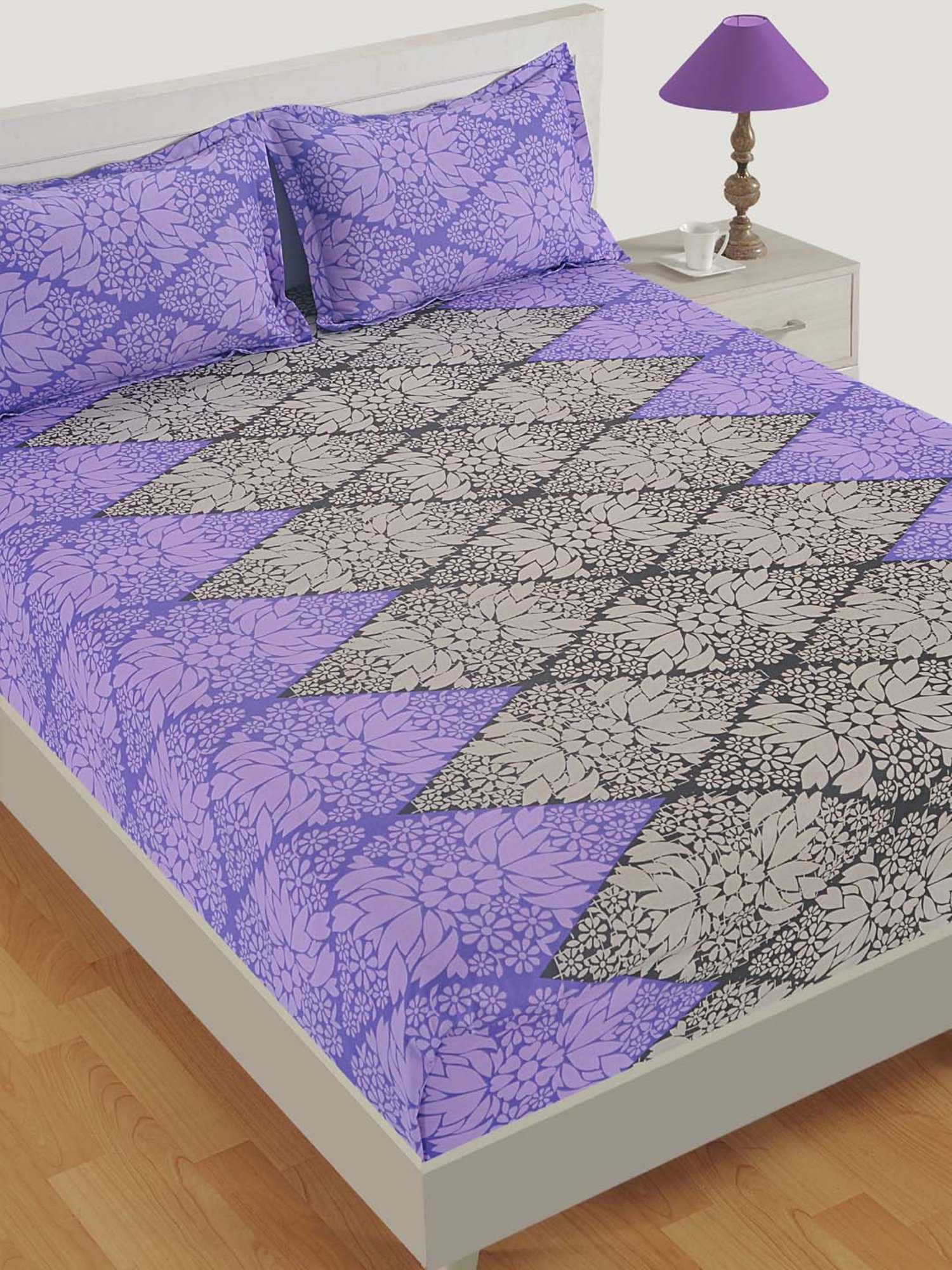 Swayam Floral Pink 144 TC Cotton Single Bedsheet with 1 Pillow Cover