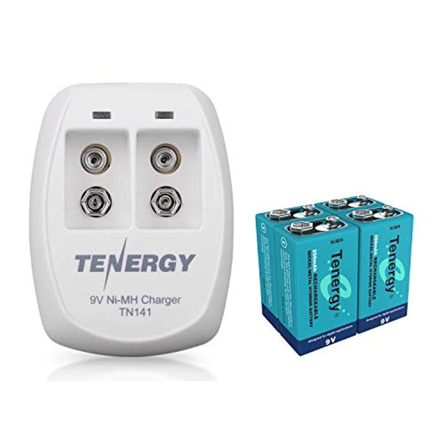 tenergy9v batteryrechargeable 250mah 4pcsnimh square batterywith 2 bay9v battery chargerfor smoke alarm/detector