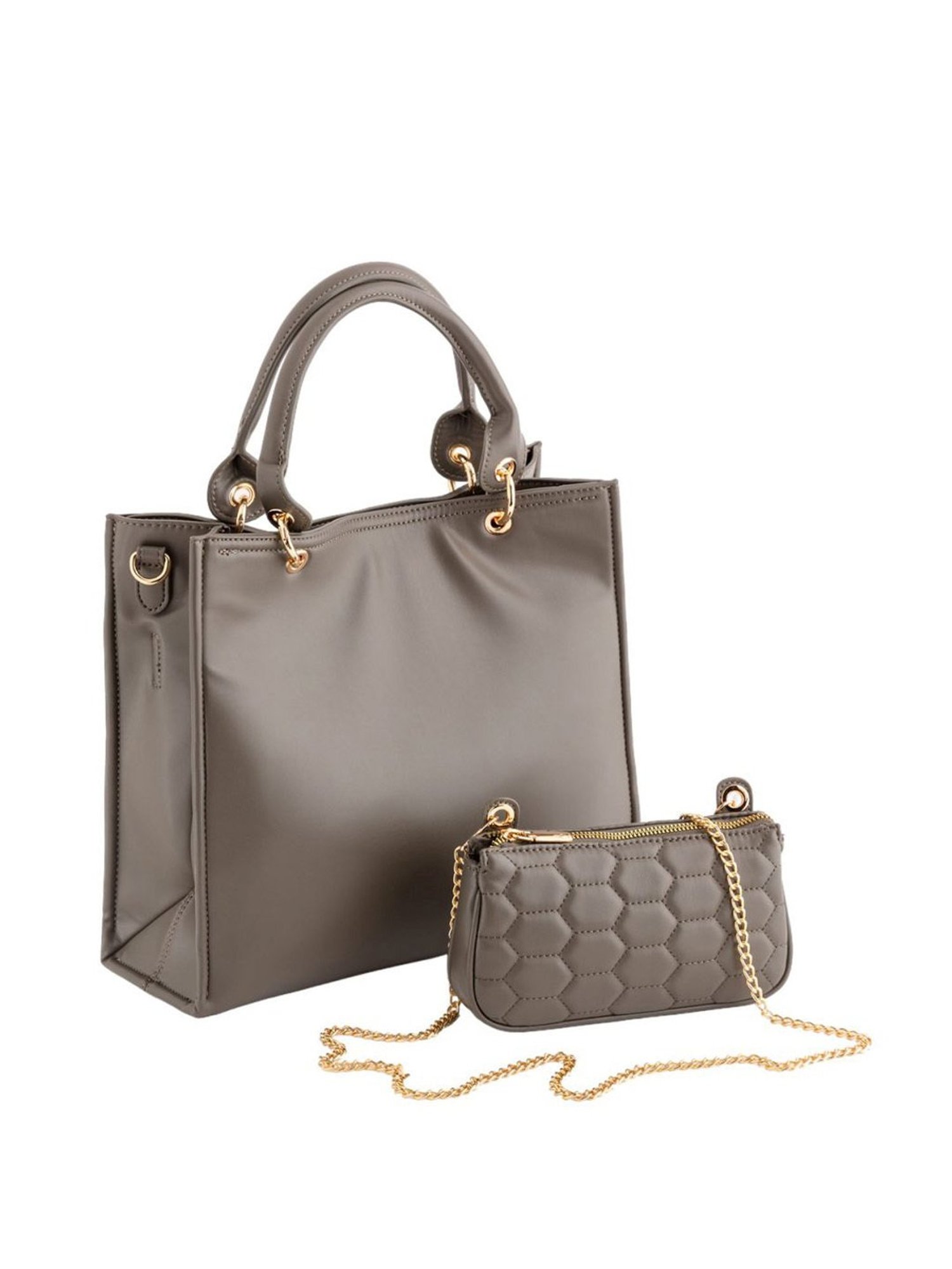 Carpisa Artemisia Smoke Grey Faux Leather Solid Handbag with Pouch