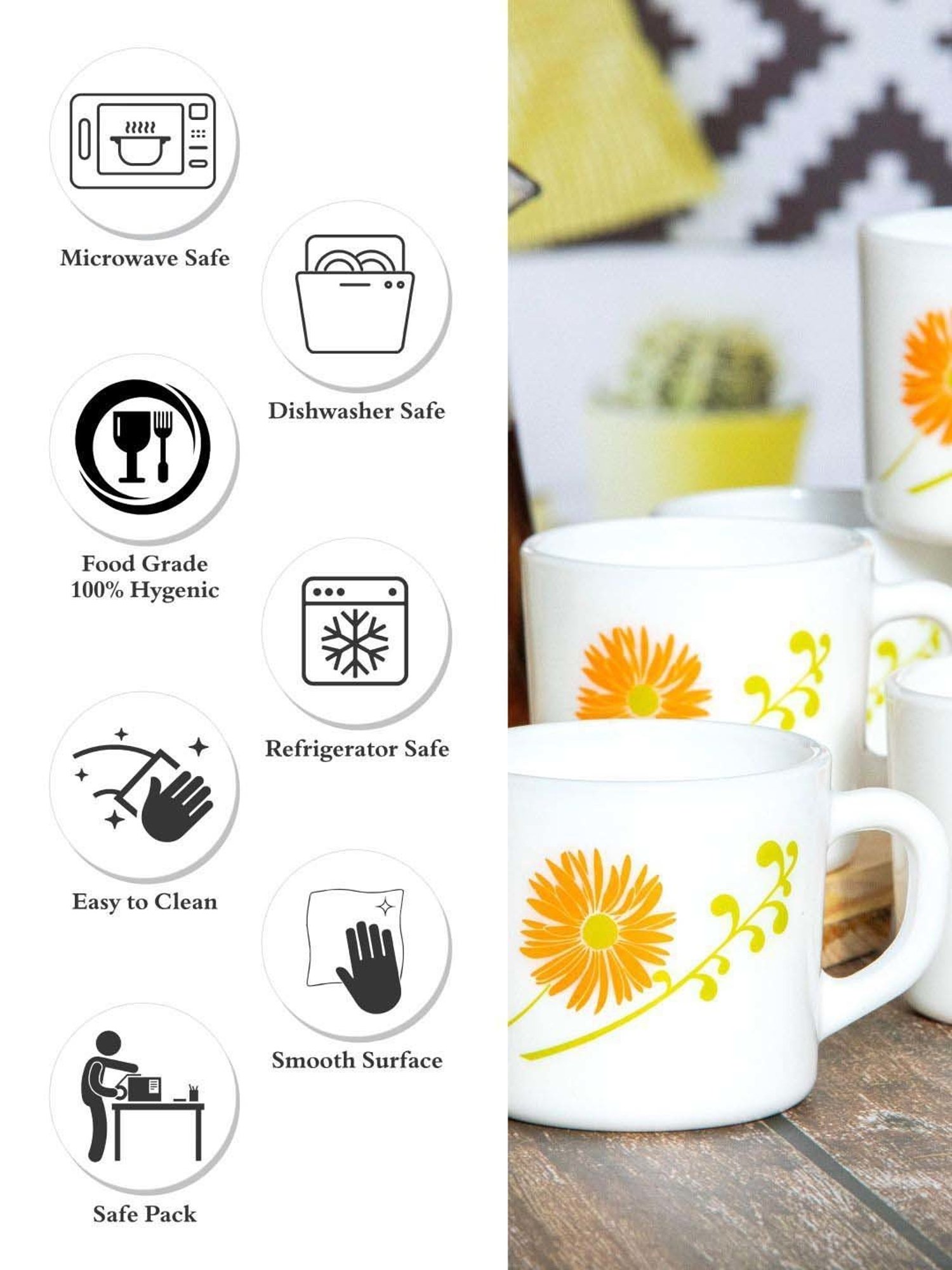 Cello White & Orange Glass Coffee Mug (0.1 L) - Set of 12