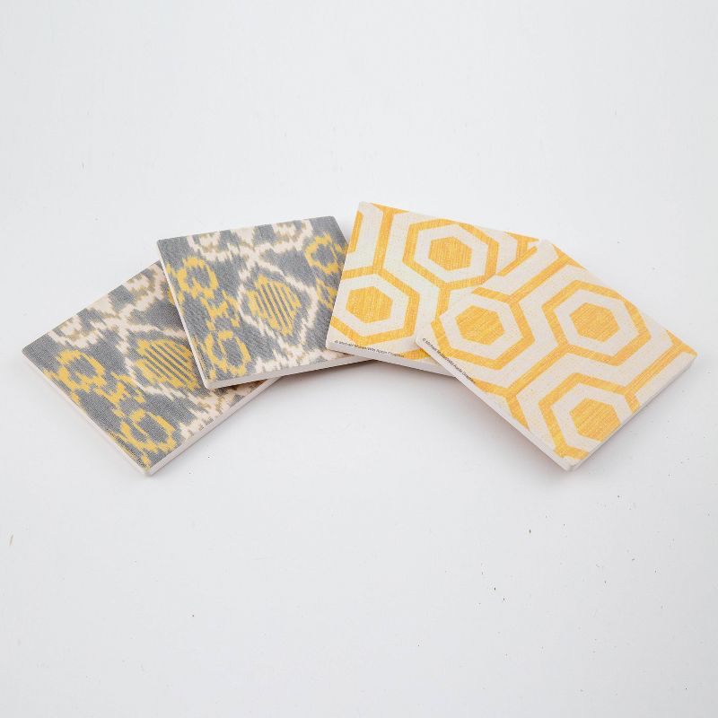 Thirstystone Yellow Lattice & Ikat 4 Piece Occasions Coaster Set