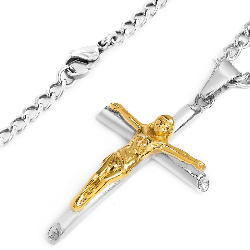 Men's Stainless Steel Two-Tone Crucifix Cross Necklace