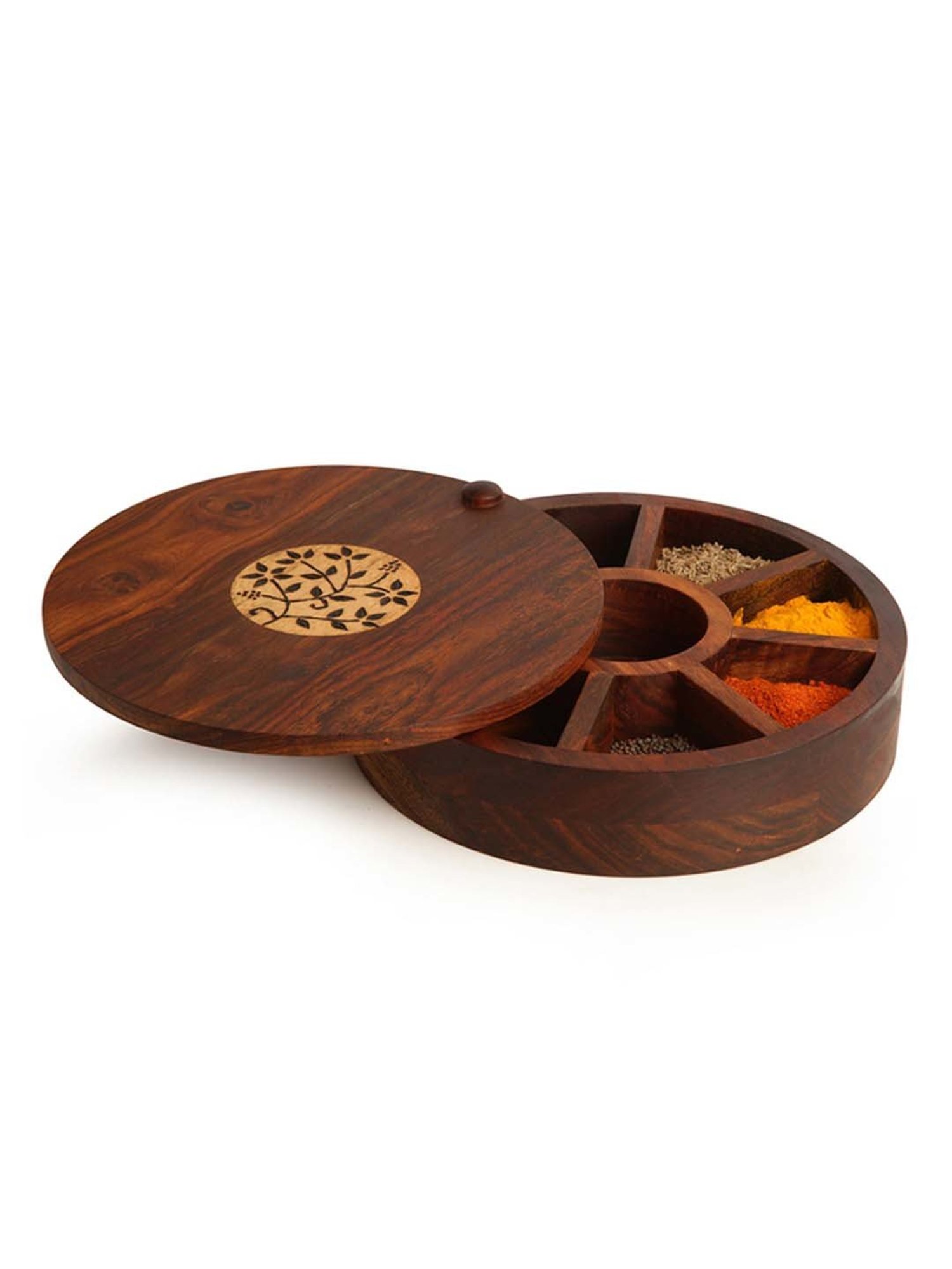 ExclusiveLane Spice Box With Floral Burnt Design In Sheeham Wood