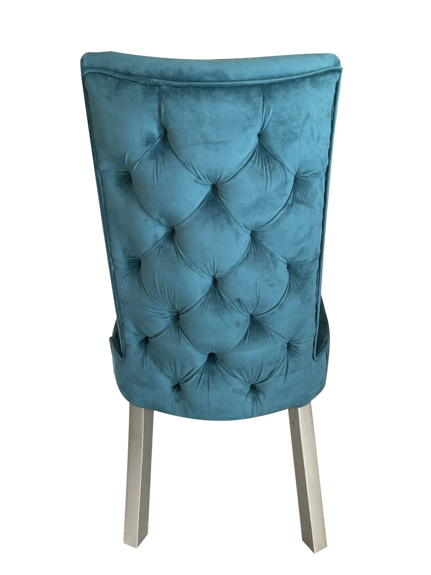 Ikiriya Oliver Solid Silver & Turquoise Wood Dining Chair Turquoise Sea Velvet Finish